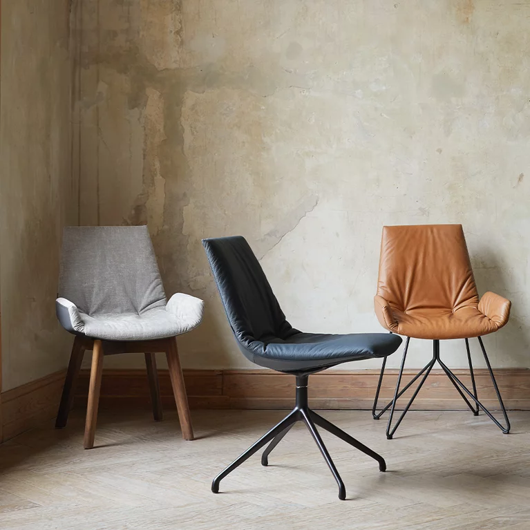 home office consisting of lui office swivel chair with pisa desk and mobile pedestal and graphic design element in solid walnut