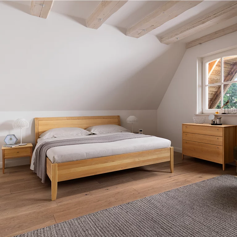 sesam wooden chest of drawers in alder with the sesam solid wood bed and sesam bedside cabinet