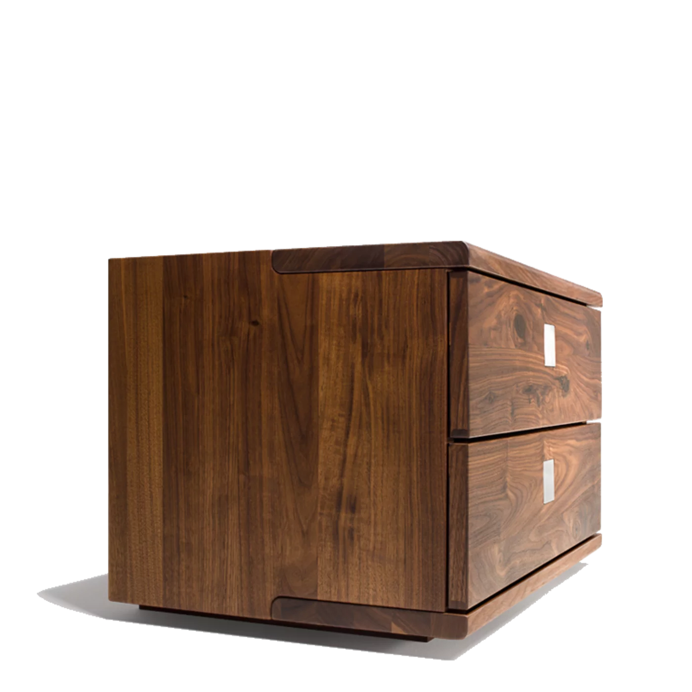 bedside cabinet nox in solid walnut, side view