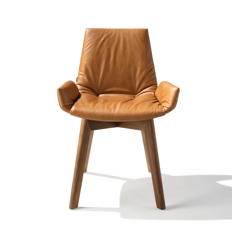 dining room chair lui plus with wooden frame in walnut, front view