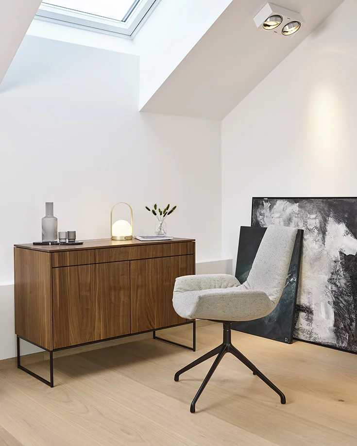 small filigno secretary in walnut and the lui plus desk chair with black swivel base