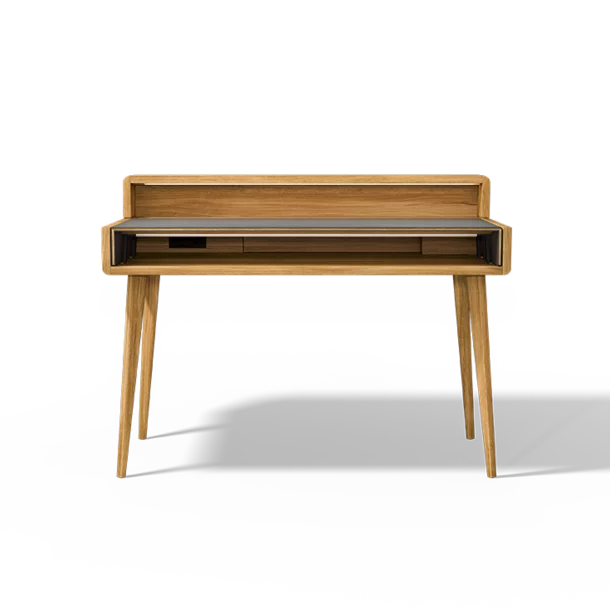 segreteria allungabile in legno naturale e pelle scrivania allungabile sol in rovere con piano rivestito in pelle