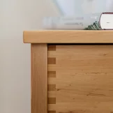 sesam bedside cabinet in solid alder with visible finger joints, detailed view