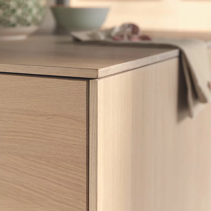 filigno Küche in Eiche Weißöl mit 12mm dünner Wange und Deckplatte, Detailansicht