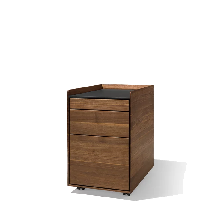 pisa Schreibtisch-Container in Nussbaum mit Lederdeckplatte