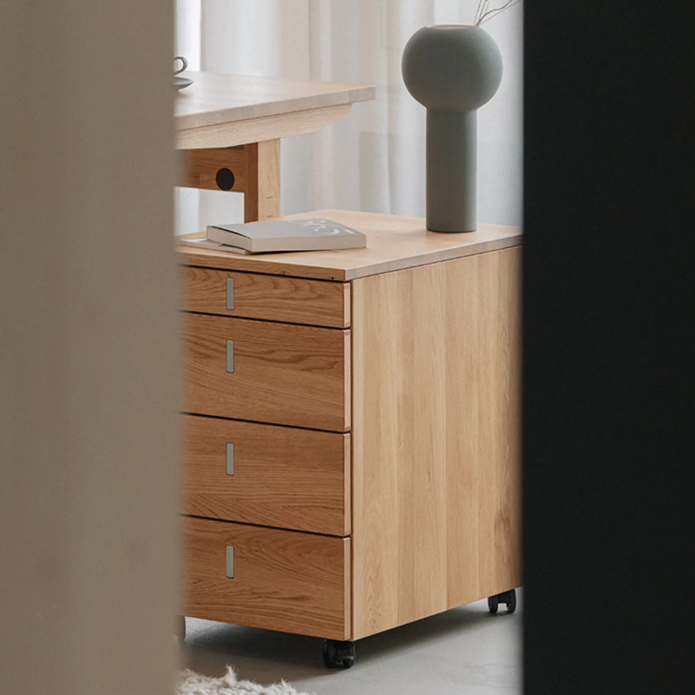 desk mobile pedestal in solid wood cubus desk pedestal in solid oak