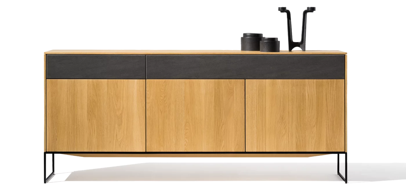 modern filigno sideboard in oak and ceramic front with metal frame