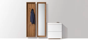 shoe flap chest of drawers cubus and hallway haiku with coat rack and hanging mirror in walnut