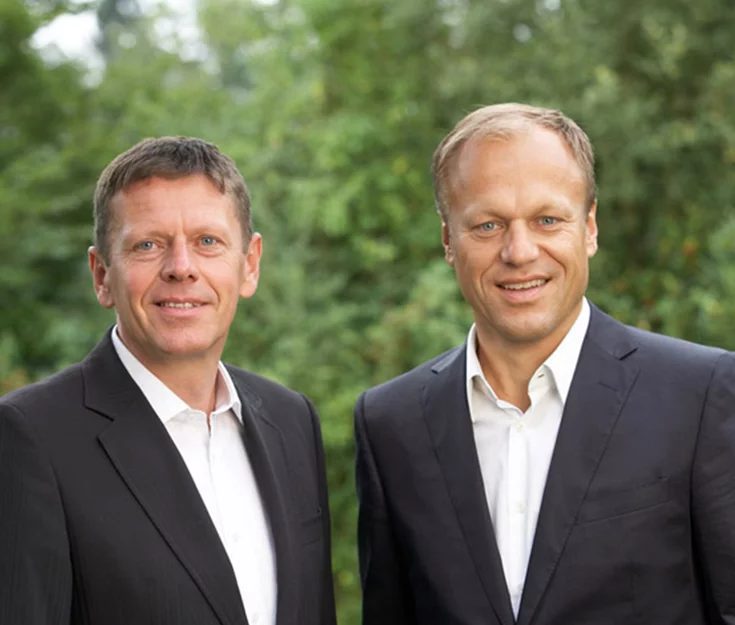 Managing Directors Georg Emprechtinger and Hermann Pretzl at the TEAM 7 timber warehouse in Pram