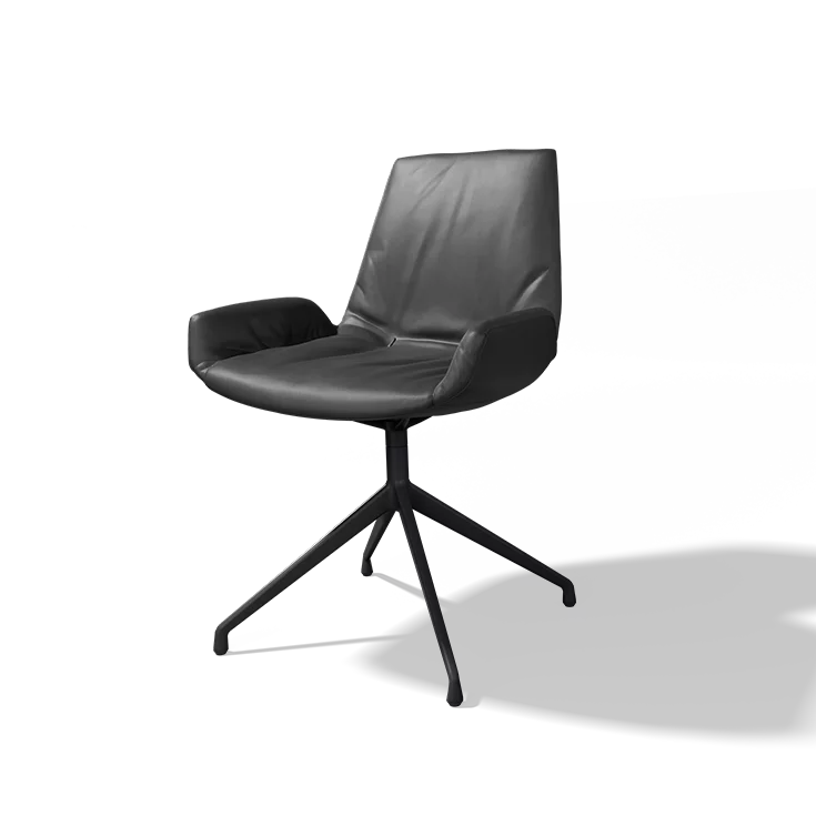 lui plus dining chair in leather with swivel base in matt black
