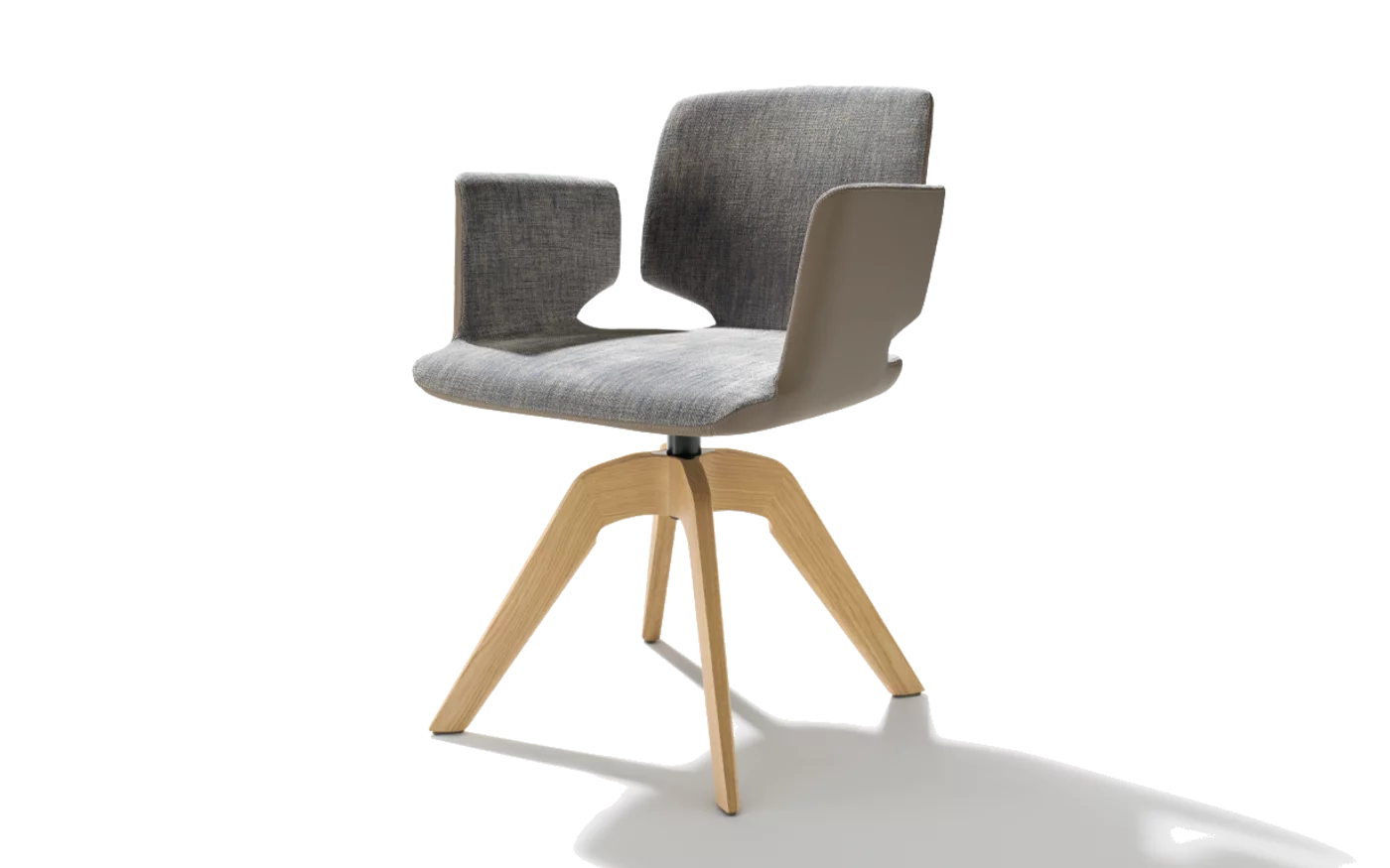 upholstered chair aye with wooden swivel base in solid oak white oil
