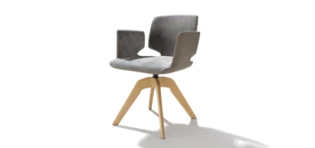 upholstered chair aye with wooden swivel base in solid oak white oil