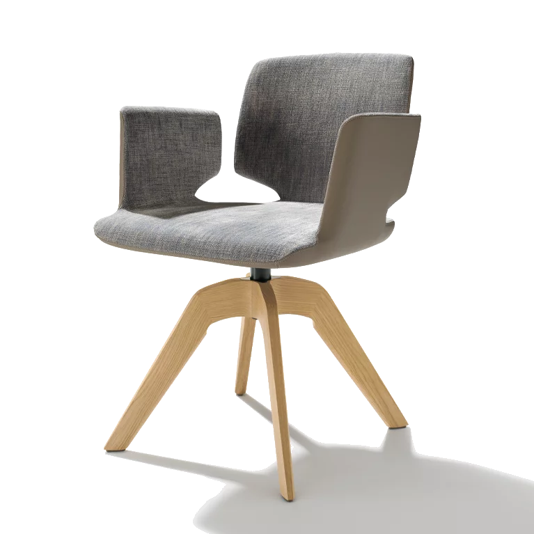 upholstered chair aye with wooden swivel base in solid oak white oil