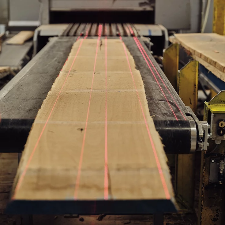 Wooden post before cutting with laser marking