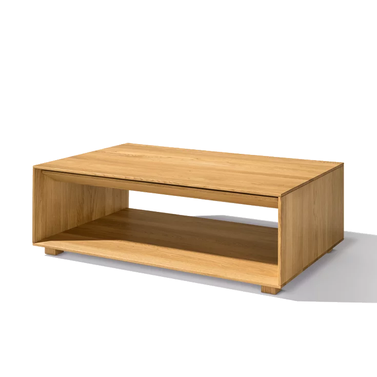 rechteckiger Couchtisch lux mit Schublade und Stauraum aus Massivholz Eiche