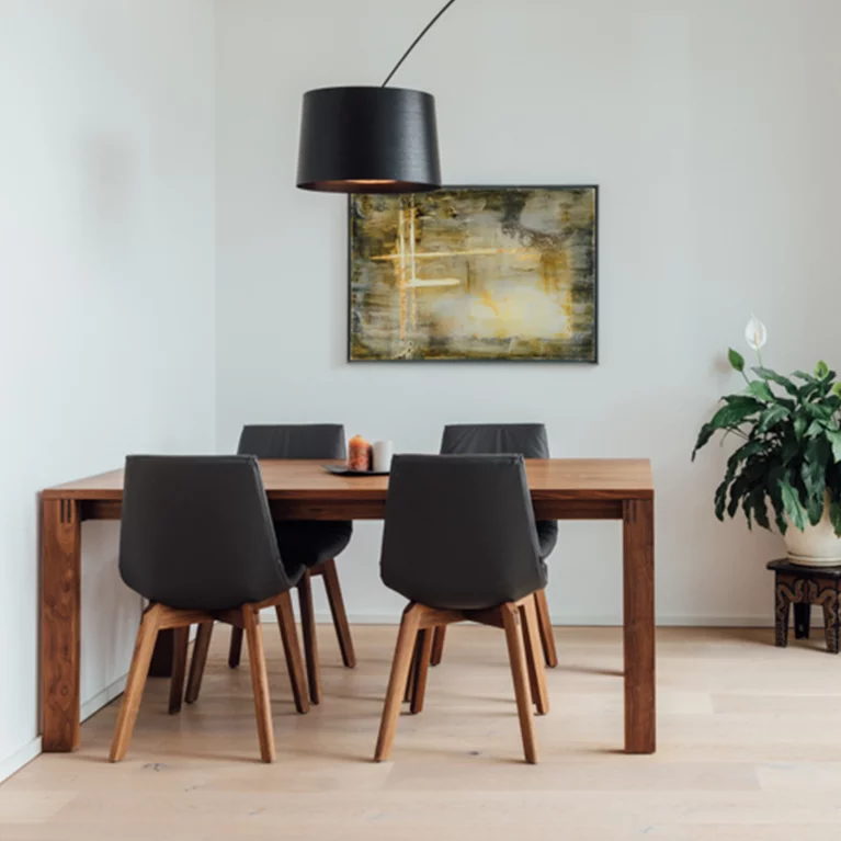 magnum extendable table with lui chairs in walnut