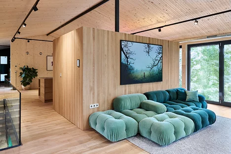 Back of free-standing kitchen block customised with integrated pantry in natural oak oil
