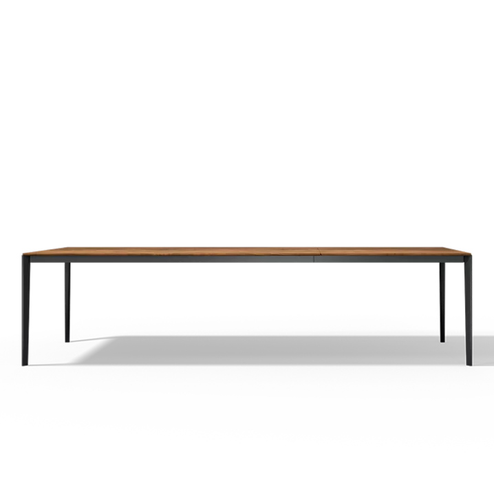 ausziehbarer Esstisch tak aus Holz mit Gestell in schwarz matt, Seitenansicht