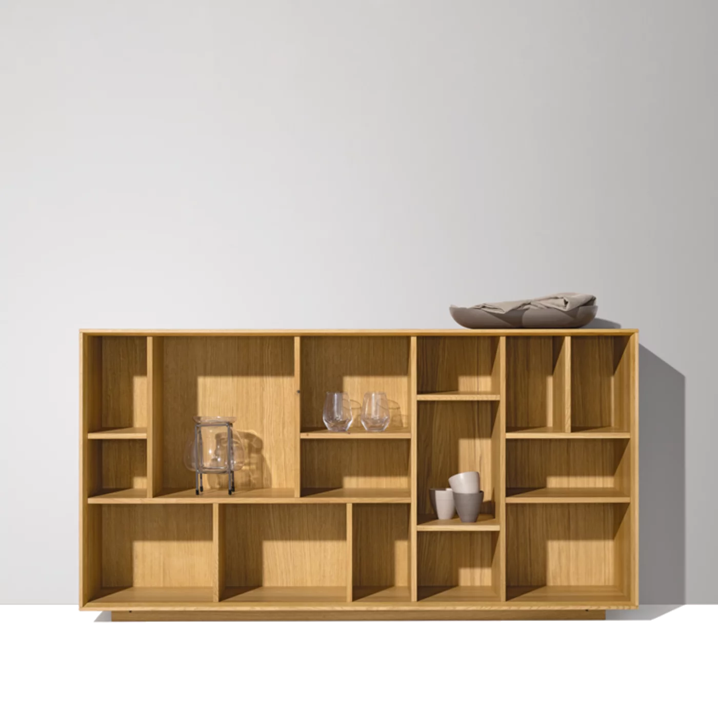 simple graphic shelf in solid oak