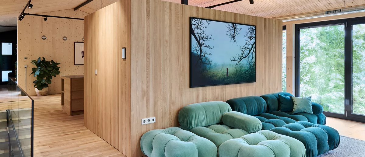 Back of free-standing kitchen block customised with integrated pantry in natural oak oil