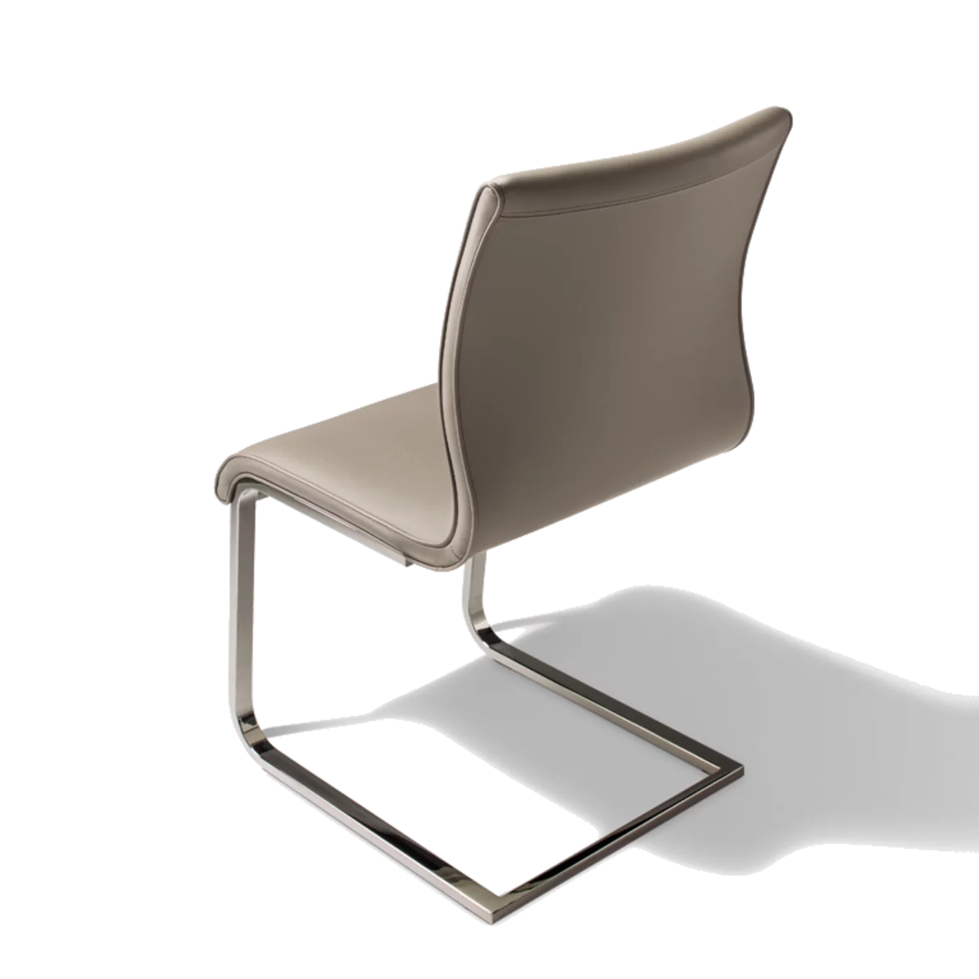 magnum cantilever chair with leather seat shell and shiny frame, rear view