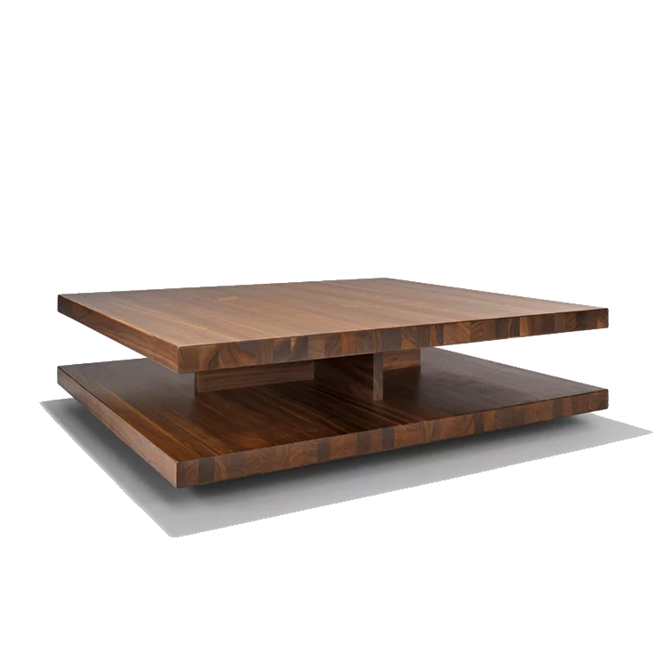 quadratischer Couchtisch c3 mit Fach in Massivholz Nussbaum