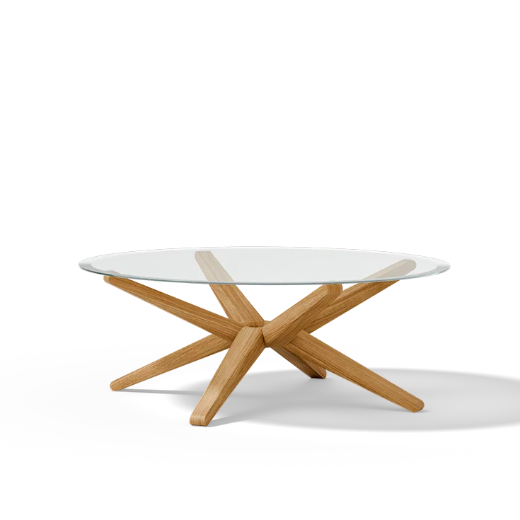 stern coffee table in solid oak with round glass top