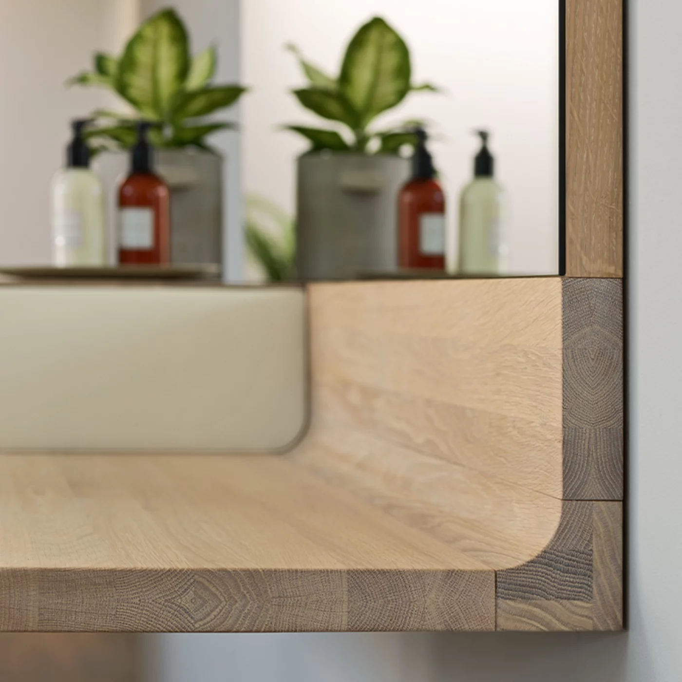 riletto make up console in oak white oil, detailed view