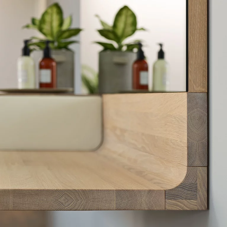 riletto make up console in oak white oil, detailed view