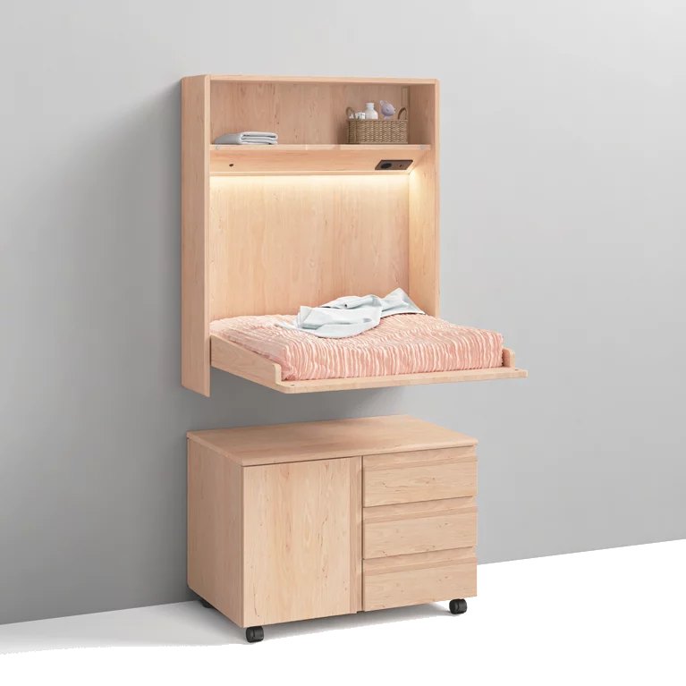 sturdy illuminated wooden wall module with roller container sturdy wall module kids illuminated in solid alder white oil foldable with roller container