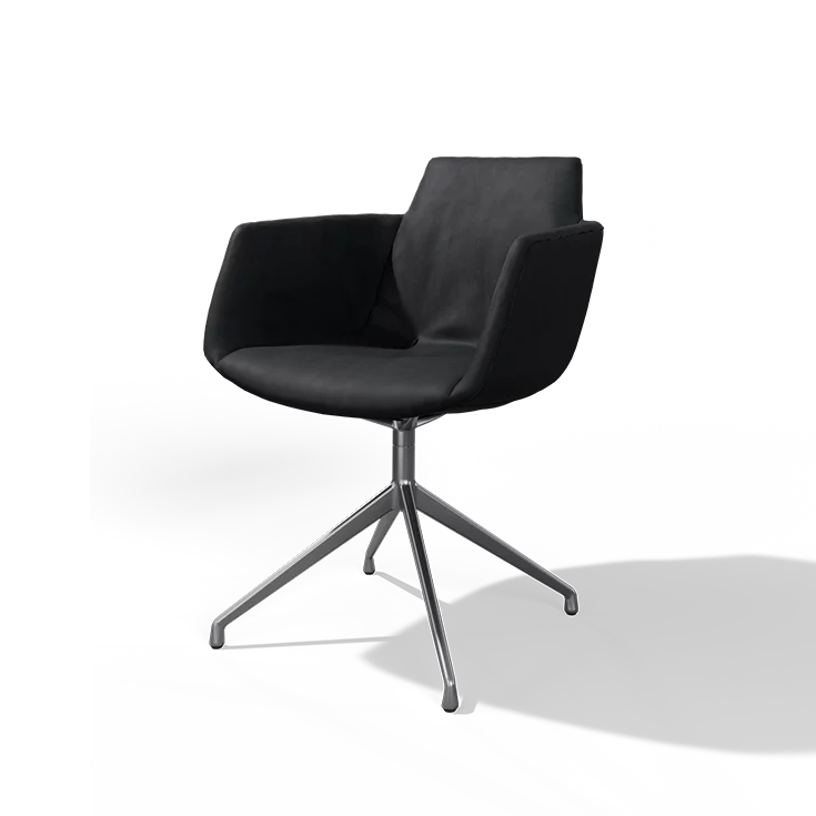 dining chair grand lui in leather with black matt swivel base