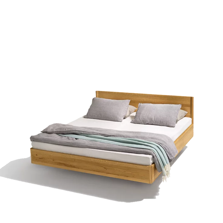 times Bett aus Massivholz Eiche Wild mit Holzkonsole samt Beleuchtung als Nachttisch