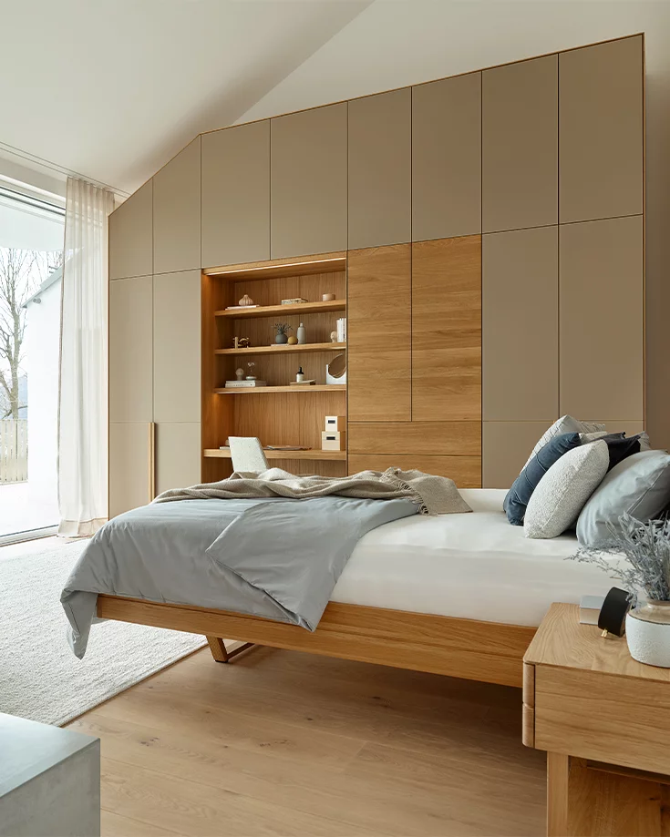 float free standing bedside cabinet in oak with large drawer