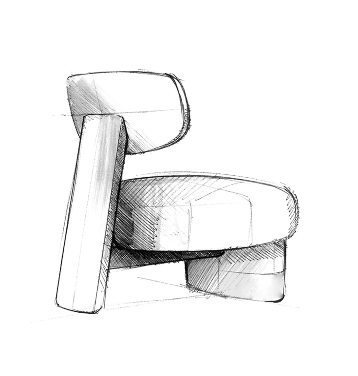 sketch of the elliot Lounge Chair by designer Lucie Koldova