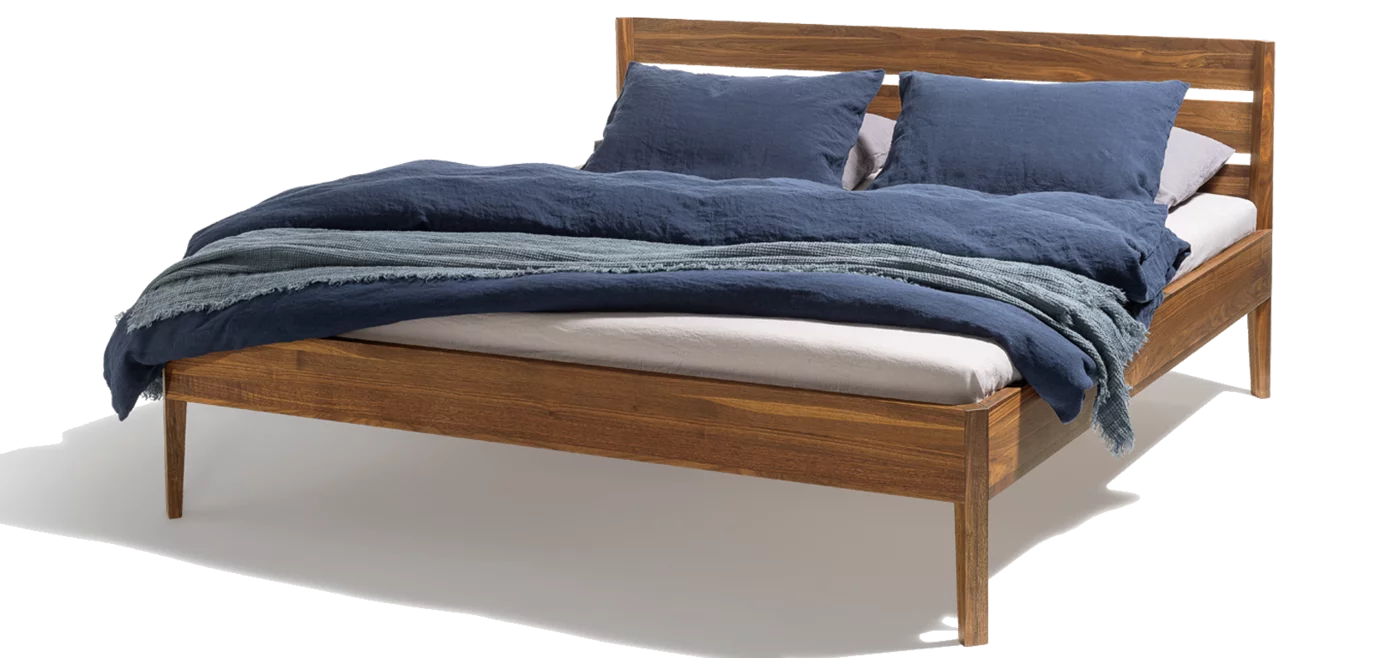 modern light bed in walnut with intelligent plug-in connection