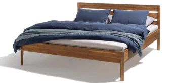 modern light bed in walnut with intelligent plug-in connection