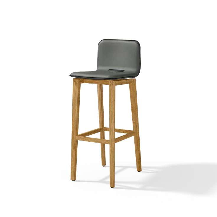 ark bar stool with backrest and wooden legs in solid oak
