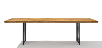 echt.zeit Esstisch aus Massivholz in der Holzart Eiche urig gebürstet mit brüniertem Stahlgestell, Seitenansicht