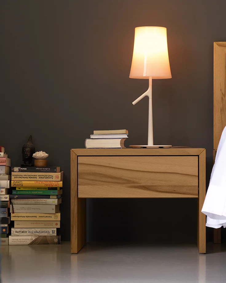 practical bedside cabinet lunetto in solid beech heartwood