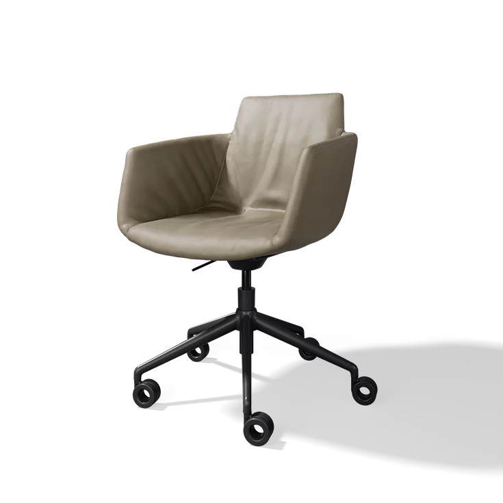 grand lui office swivel chair in leather with black matt swivel base on castors