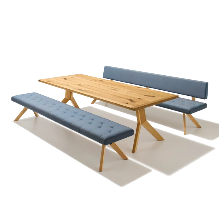 elegant yps dining room benches with and without fabric backrest and yps dining table in solid oak