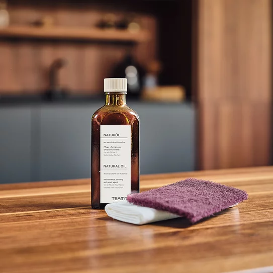 Care oils for cleaning and caring for natural wood furniture from TEAM 7