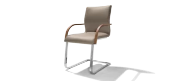 magnum upholstered leather swing chair with armrests in walnut and glossy frame