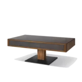 moderner lift Couchtisch in Nussbaum massiv mit Keramikfront basalt black