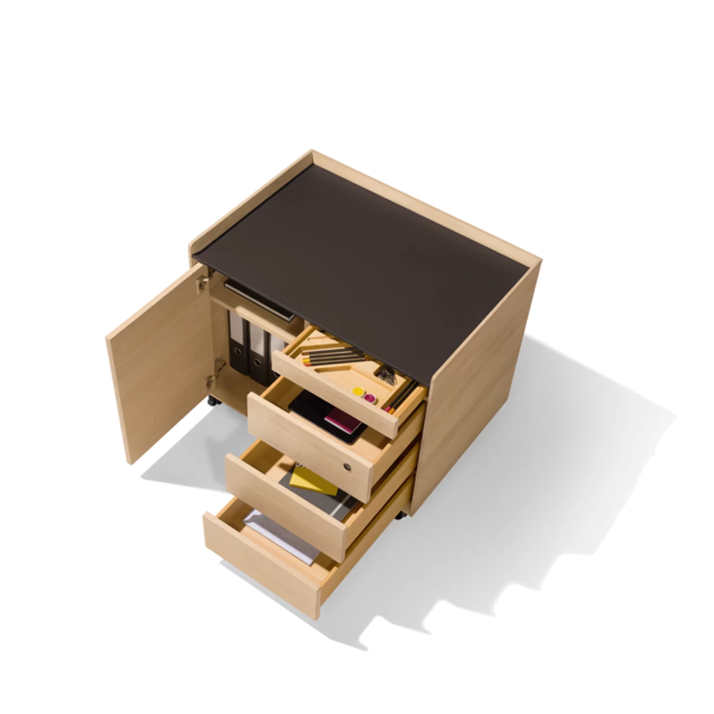 desk pedestal with hinged door and drawer in solid wood pisa desk pedestal with revolving door and drawers in solid oak white oil and natural leather top panel