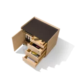 Schreibtischcontainer mit Drehtür und Laden in Massivholz pisa Schreibtischcontainer mit Drehtür und Laden in Eiche Weißöl Massivholz und Naturlederdeckplatte