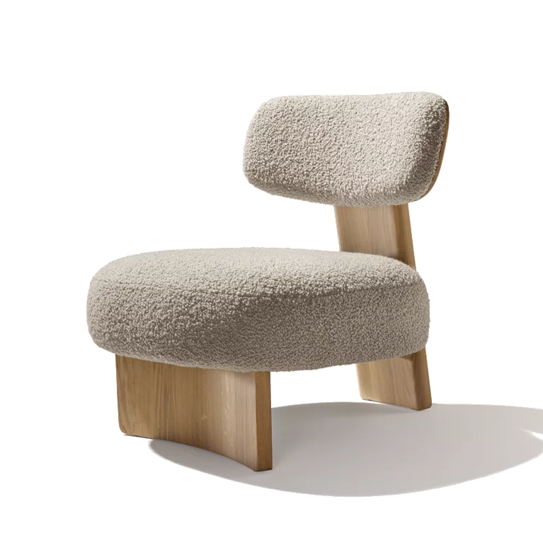 eleganter elliot Lounge Chair in Eiche Weißöl massiv mit Nimbus Stoff