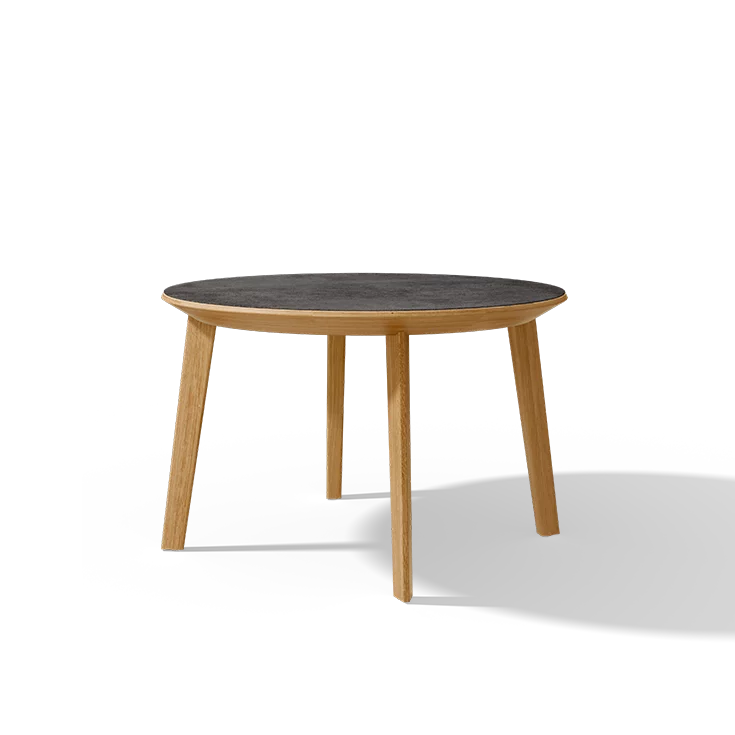 miró round dining table in oak with ceramic table top in iron grey