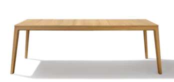 mylon extendable wooden dining table in oak, side view