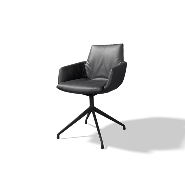 lui léger swivel chair in leather and without casters with swivel base in black matt
